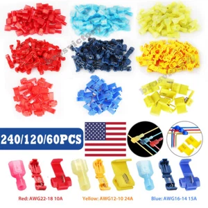 240 PIEZAS Kit Combo de Empalme Rápido Aislado Conector de Terminal de Cable T-Taps 22-10 AWG - Imagen 1 de 15