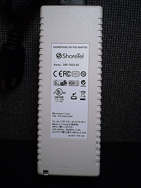 Shoretel PD-3501G 48V 0.35A Gigabit PoE AC Adapter 3501G 300-1023-03