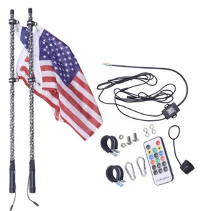 2X 3 Foot Spiral Chase LED Whip Light w/ Flag for Can Am Polaris ATV UTV RZR - Picture 1 of 12