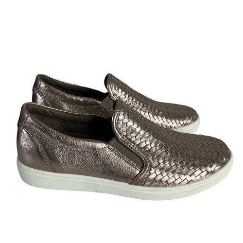 Scarpe mocassino sneakers donna Ecco Soft7 taglia 36 5 5 pelle intrecciata metallizzata