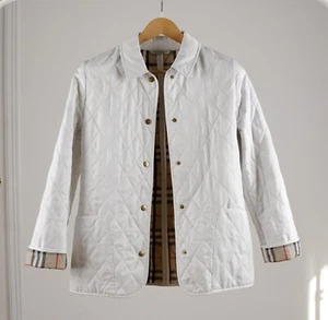 Women's Burberry London Polyester White Quilted Jacket Nova Check Size XS - Picture 1 of 20