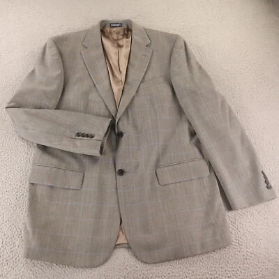 Nautica Jacket L LT 44L Gray Blue Windowpane Check Herringbone 100% Wool Blazer - Image 1 of 4