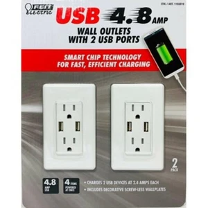 FEIT Confezione da 2 Prese a Parete Elettriche con 2 Porte USB 4.8A NUOVE - Foto 1 di 2