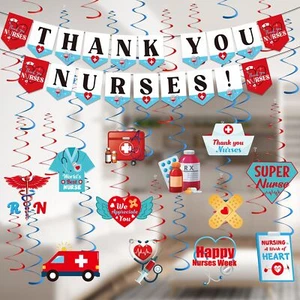 Nurses Week Decorations THANK YOU NURSES Banner & 12PCS Hanging Swirls Nurses... - Picture 1 of 5
