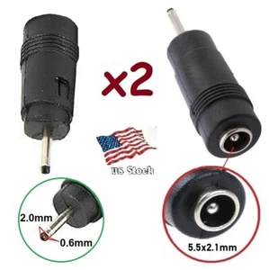 x2 DC Power 2.0x0.6mm Male Plug to 5.5x2.1mm Female Jack Adapter Connector (L) - Picture 1 of 7