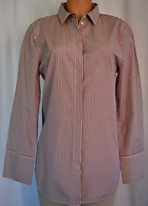 J Crew Burgandy/White Striped Front Buttons 100% Cotton Top Shirt Size Large - Picture 1 of 10