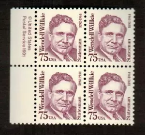2192 MNH Copyright Block (4) OG 1991 75c Politician Wendell Willkie $0 US Ship'g - Picture 1 of 1