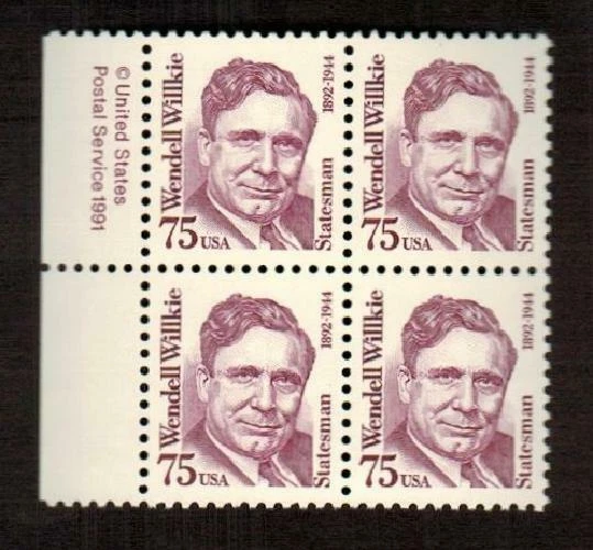 2192 MNH Copyright Block (4) OG 1991 75c Politician Wendell Willkie $0 US Ship'g - Image 1 of 1