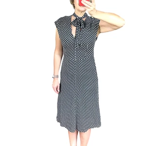 Milly Black Polka Dot Tie Neck Sleeveless Dress Size 6 - Picture 1 of 10