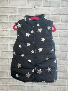 THE CHILDREN'S PLACE PRINTED PUFFER VEST GIRLS MEDIUM 7/8 7 8 BLACK SILVER STARS - Picture 1 of 2
