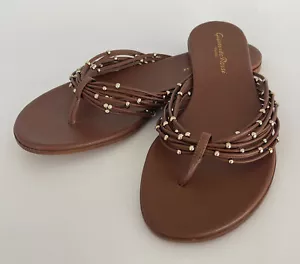 NEW Gianvito Rossi Beaded Multi Strap Flat Thong Sandals Brown W Dust Bag 35.5 - Picture 1 of 12