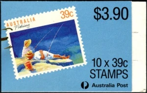 Australia Sports Series I 39c 1989 folleto de 10 estampillas de pesca de 3,90 USD como nuevo - Imagen 1 de 2