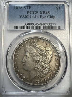 1878-8 TF Vam 14.14 Morgan Silver Dollar - PCGS Xf45-Eye Chip Die Break 8 - Image 1 of 4