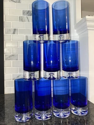 LOT OF 9 Stockholm Cobalt Crystal Highball Glasses Controlled Bubble 6.25" Water - Image 1 of 4