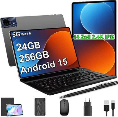 2025Neu Tablet 14" Android 15 Tablet 24GB/16GB+256GB Octa-core 2SIM LTE 18W USBC - Bild 1 von 4