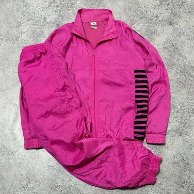 Traje deportivo Puma vintage años 80-90 nailon rosa negro Y2K para hombre talla L Foto 1 de 4