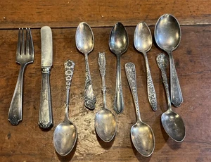 Antique Children’s Silverware, Spoons, Forks, Knives, Silver plate, Early,…. - Picture 1 of 8