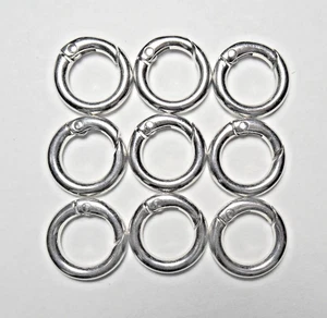 9 pcs Silver Tone Metal ROUND CARABINER CLASPS 12mm Clips Keyring Purse Jewelry - Picture 1 of 1