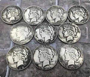 Peace Silver Dollars 1921-1935 Lot of 10 Uncirculated 90% Silver Coin Mixed Year - Picture 1 of 2