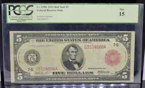 1914 $5 FRN Chicago Red Seal Fr#838b PCGS F15 - Picture 1 of 2