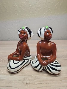 2 x PAR DE CANDELABROS VINTAGE MCM BRAYTON LAGUNA POTTERY BLACKAMOOR 4,5" DE ALTO - Imagen 1 de 23
