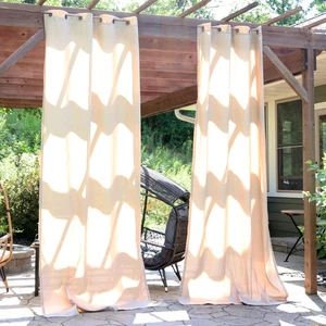 Outdoor Curtain Panel - Beige - 52 in x 120 in - Set of 2 by Sunnydaze - Picture 1 of 10