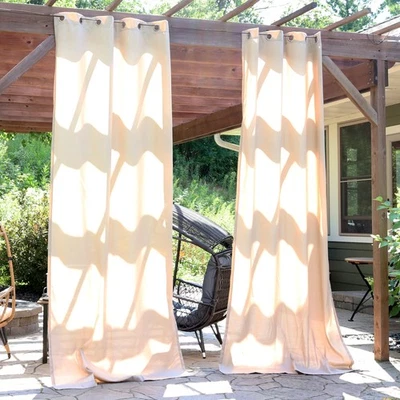Outdoor Curtain Panel - Beige - 52 in x 120 in - Set of 2 by Sunnydaze - Image 1 of 4