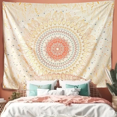 Damanse Boho Floral Wall Tapestry 49x59in Yellow Mandala Bedroom Decor - Image 1 of 4