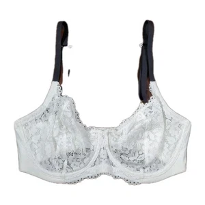 Natori Embolden White Balconette Lace Adjustable Black Strap Flora Soft Cup 34DD - Picture 1 of 6