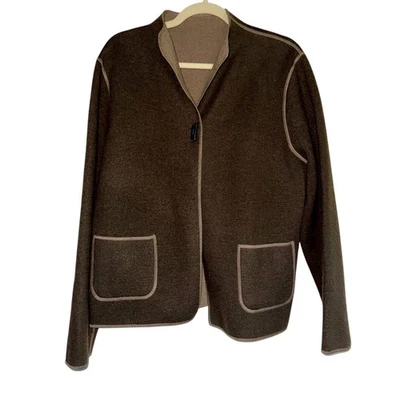 Cárdigan reversible Kenar mezcla de lana gris beige talla grande Lagenlook Foto 1 de 4