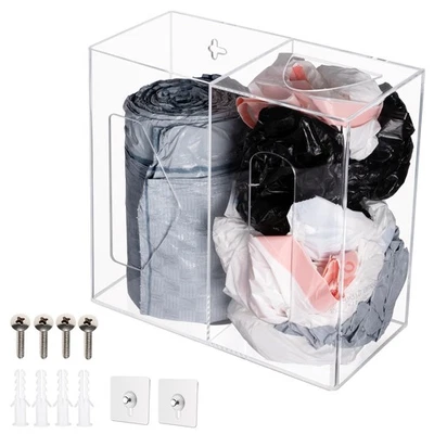 Dispensador de bolsas de basura y soporte para bolsas de supermercado - Soporte de puerta de gabinete 2 en 1 para Ga... Foto 1 de 4