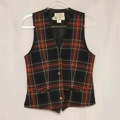 VTG Rafaella Tartan Plaid Worsted Wool Gold Buttons V Neck Vest Wmn's Small  - Image 1 of 4