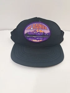 Mt. Rainier Hat Black Purple Mountain Graphic Snapback Trucker Vintage - Picture 1 of 5