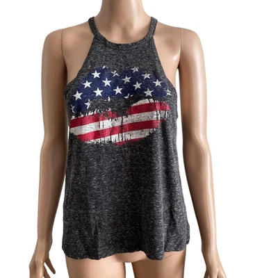 Camiseta moderna Lux Racer Back para mujer XS gris bandera americana  Foto 1 de 4