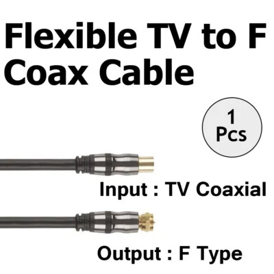 1x RG6 Quad Shield Gold Plated Connector Concord 10m Flexible TV to F Coax Cable - image 1 of 2