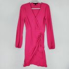 BCBG MaxAzria Dress Womens Small Pink Dashiell Begonia Long Sleeve Faux Wrap