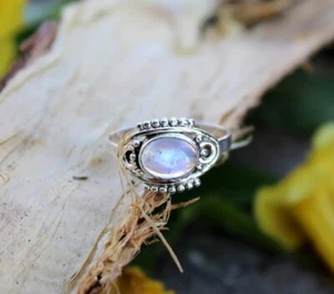 Elegant Handmade Fire Moonstone Ring 925 Sterling Silver Women Ring Gift For Her - Picture 1 of 9