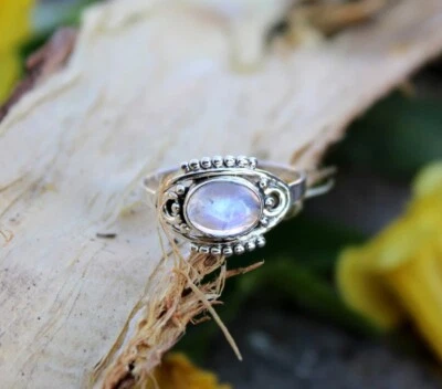 Elegant Handmade Fire Moonstone Ring 925 Sterling Silver Women Ring Gift For Her - Image 1 of 4