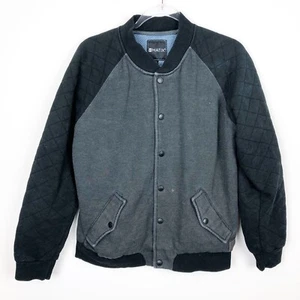 MATIX BLACK & GRAY QUILTED SLEEVE BOMBER STYLE SNAP FRONT JACKET MEN'S SZ MEDIUM - Picture 1 of 4