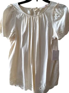 LC Lauren Conrad Top Peasant Blouse Ivory Embroidered Eyelet Womens XS NWT NEW - Picture 1 of 5