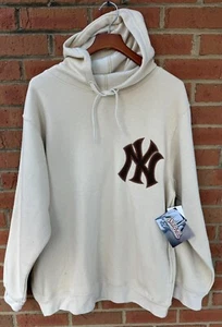 $85 STITCHES MENS NEW YORK YANKEES LIGHT MOCHA HOODED SWEATSHIRT HOODIE XL NWT - Picture 1 of 8