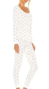 NWT REVOLVE Plush Heart Print Pajama Set Waffle Knit Women's White Size Medium - Picture 1 of 8