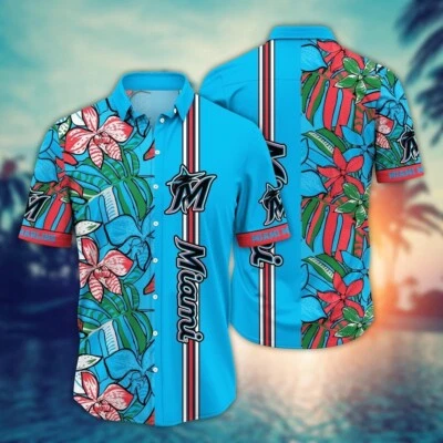 Miami Baseball Team Marlinss Hawaiian Shirt Button Down Unisex Adults S-5XL - Image 1 of 2