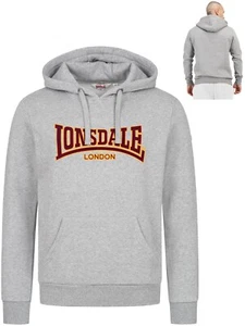 Lonsdale Grey Hoodie Classic Flock Print Hooded Sweatshirt Slim-Fit Hoodie - Picture 1 of 10