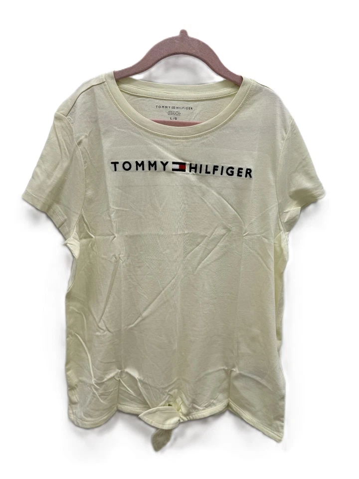 TOMMY HILFIGER GIRL sz 12-14 T-SHIRT YELLOW COTTON CREW NECK LOGO SUMMER NEW - Image 1 of 4