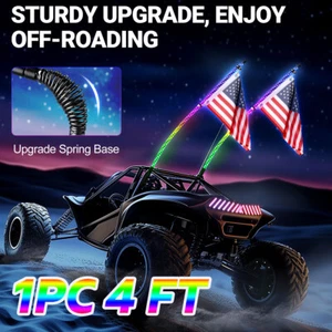 4ft RGB LED Spiral Whip Lights Off Road Remote W/Flag Antenna RZR Can-Am UTV ATV - Picture 1 of 7