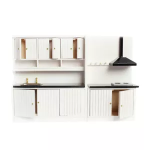 Dolls House Miniature Furniture Wooden Kitchen Stove Cabinet Cupboard Set - Picture 1 of 12