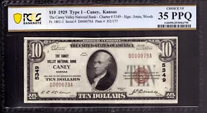 1929 $10 CANEY VALLEY NATIONAL BANK NOTE CURRENCY KANSAS PCGS B CHOICE VF 35 PPQ - Picture 1 of 3