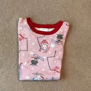 HANNA ANDERSSON COTTON PAJAMA TOP ONLY, 160, 14, SKIING CATS ON PINK - Picture 1 of 2