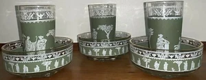 Wedgewood Jeannette Glas Hellenic Green Jasperware 3 Beerenschalen/Saftgläser - Bild 1 von 7